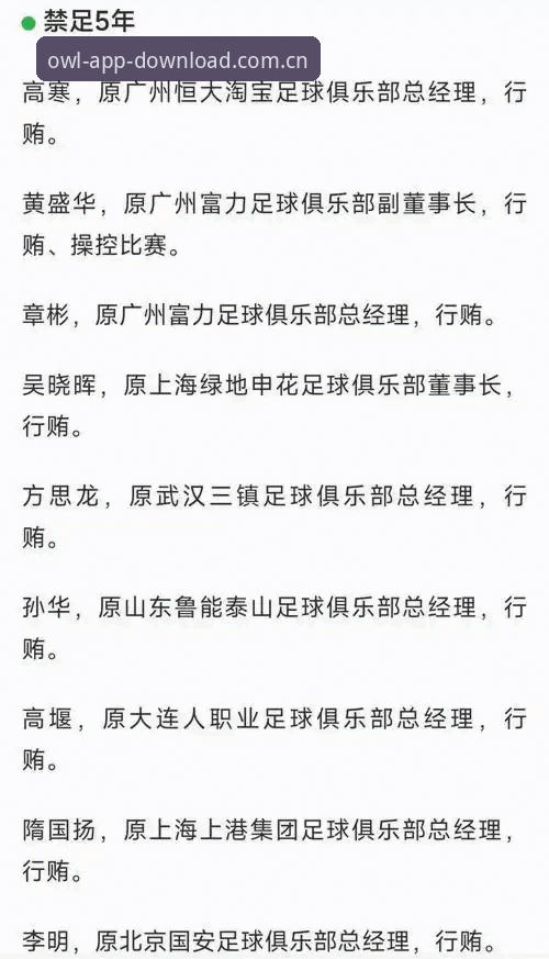 中国足协第三批禁足名单解读教程：猫头鹰体育平台带你了解处罚细节